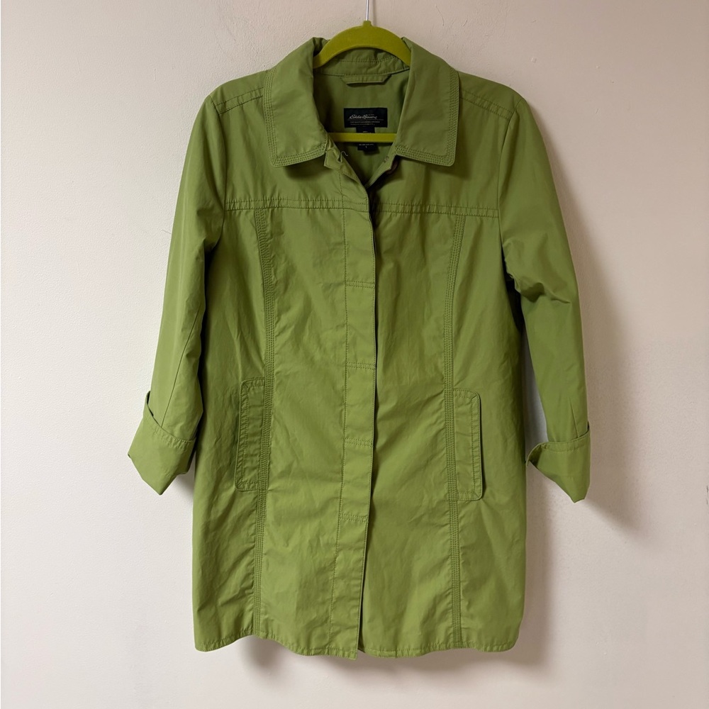 Eddie Bauer Womens Mid Length Rain Trench Coat Green Large - Picture 5 of 13